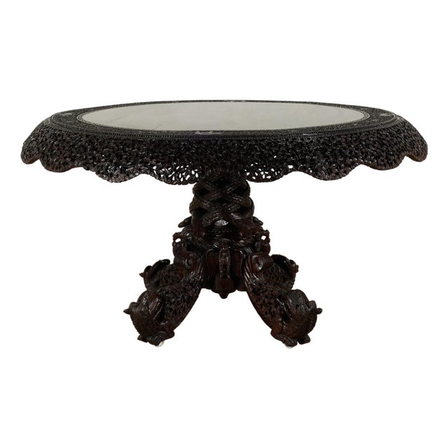 Antique Burmese Anglo Indian Style Carved Rosewood Table For Sale