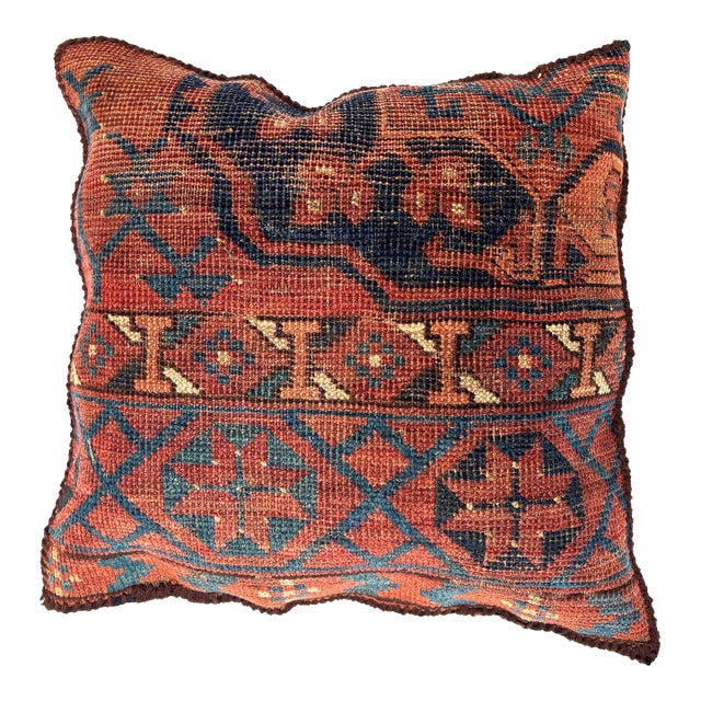 Pillow W/Antique Persian Rug Fragment, 1'4" X 1'4" For Sale