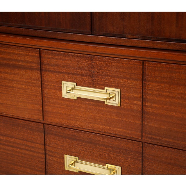 Tommi Parzinger for Charak Modern Mahogany and Brass Tall Chest of Drawers For Sale - Image 14 of 18