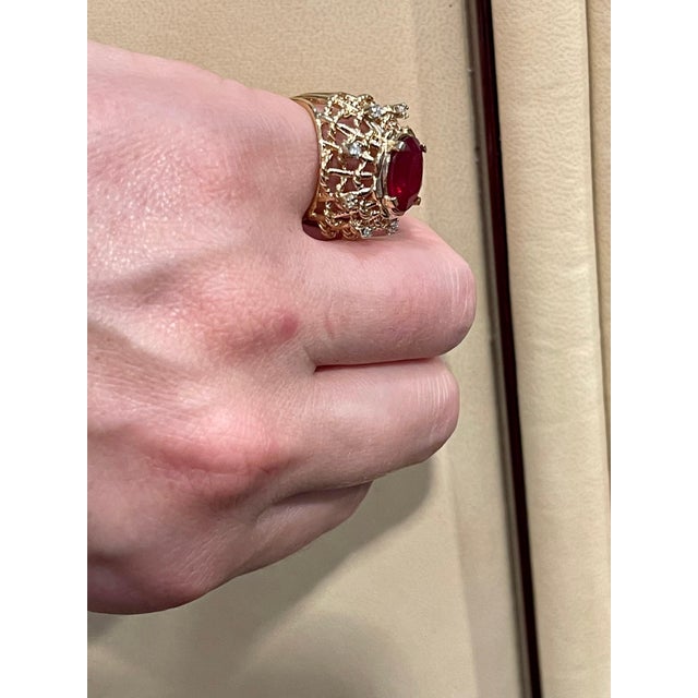 5 Carat Treated Ruby And Diamond 14 Karat Yellow Gold Ring Size 6 prong set 14 K Yellow Gold: 8.9 gram Stamped 14K Ring...