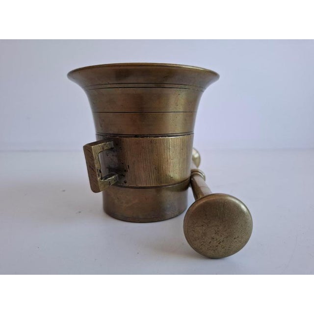 Brown Antique Art Deco Brass Apothecary Mortar and Pestle, Former Czechoslovakia, 1930s, Set of 2 For Sale - Image 8 of 17