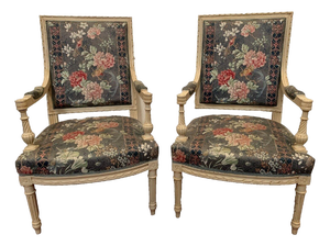 Louis XVI Style Chairs in White Lacquered Beechwood, Set of 2