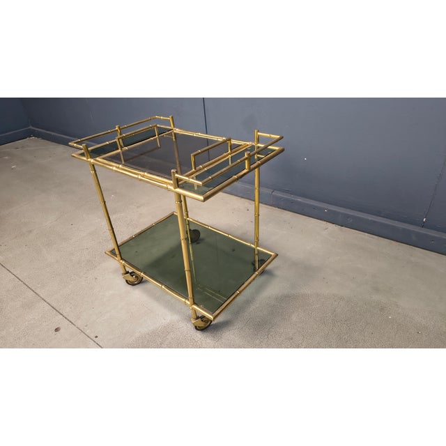 Gold Vintage Brass Faux Bamboo Serving Cart, 1960s For Sale - Image 8 of 11