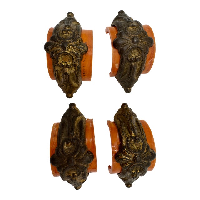 Set of 4 Vintage Drawer Pulls Handles Bakelite and Brass 1940's For Sale