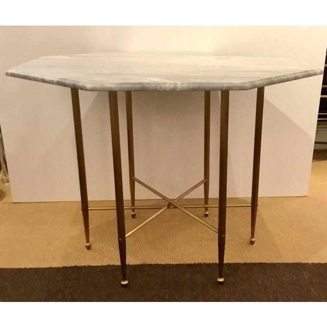 Custom Honed Marble And Brass Modern Octagonal Foyer Table Center