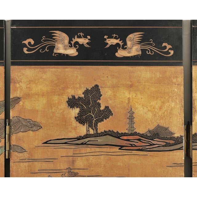Chinese Export Eight-Panel Coromandel Screen Gilt Pavilion 10 Ft For Sale - Image 14 of 18
