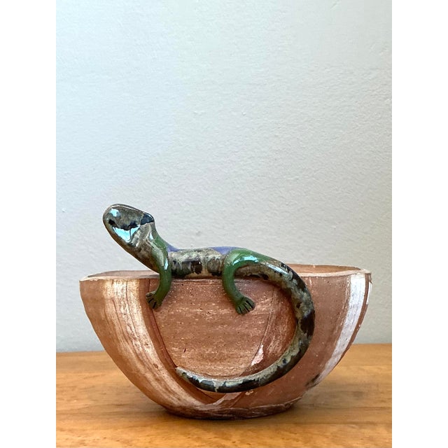 Ceramic Vintage Glazed Terracotta Lizard Planter For Sale - Image 7 of 12