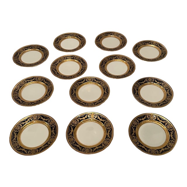 Cobalt & Gilt Dinner Plates -Set of 12 For Sale