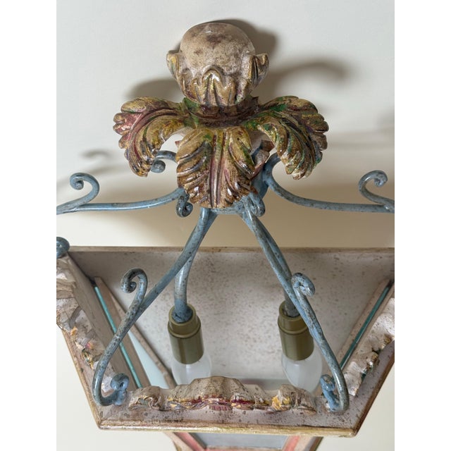 Hollywood Regency Italian Hand-Carved Lantern Wall Light, 1980s For Sale - Image 12 of 18