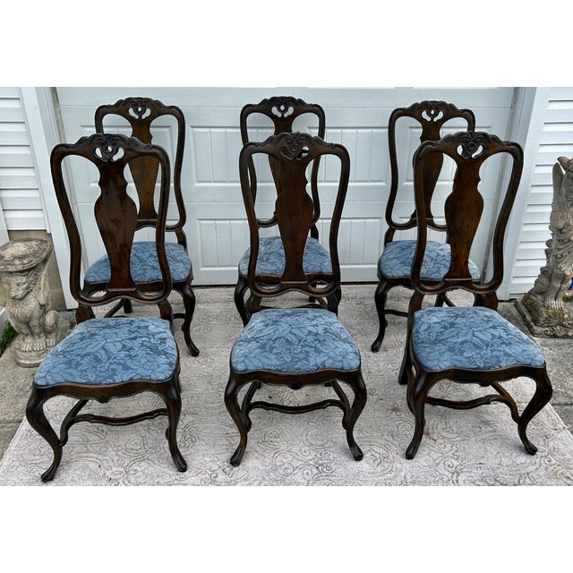 Brown Vtg. Set of Eight Carved Italian Provincail Dining Chairs in a Walnut Finish For Sale - Image 8 of 15