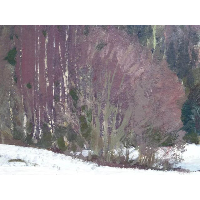 Alfejs Bromults, Forest Edge at Winter, 1983, Oil on Cardboard For Sale - Image 4 of 7