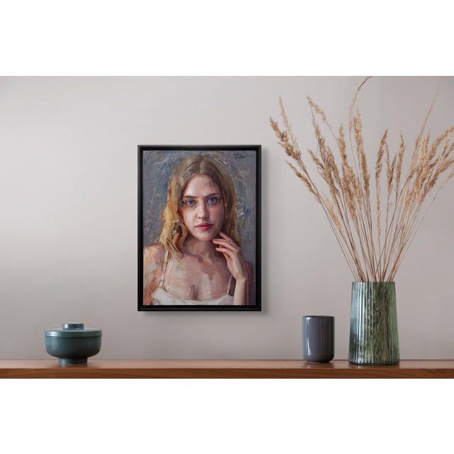 Waiting Patiently by Matt Talbert | Oil on Panel Portrait of a young woman with long hair. For Sale - Image 4 of 5