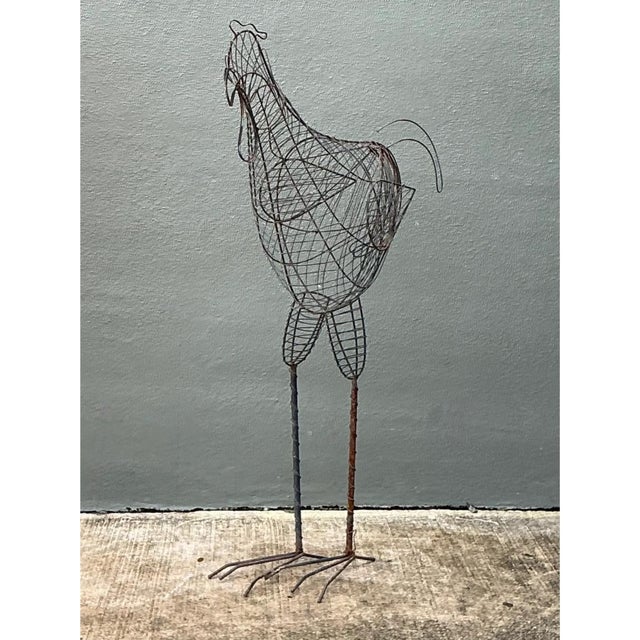 Rustic Vintage Iron Wire Rooster Sculpture For Sale - Image 3 of 12
