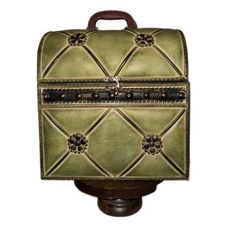 Uttermost "Milford" Large Joella Verde Tooled Leather Style Chest Trunk For Sale