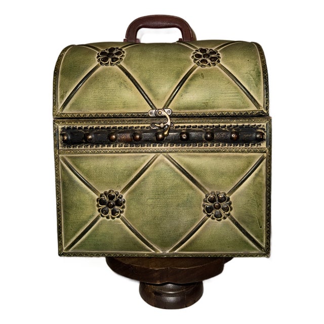 Uttermost "Milford" Large Joella Verde Tooled Leather Style Chest Trunk For Sale