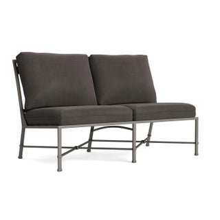 Brown Jordan Venetian Armless Loveseat, Mica frame with Fusion Charcoal fabric For Sale