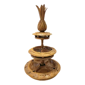 Vintage Carved 3 Tiered Teak Wood Pineapple Top Lazy Susan Tower Serving Bowl