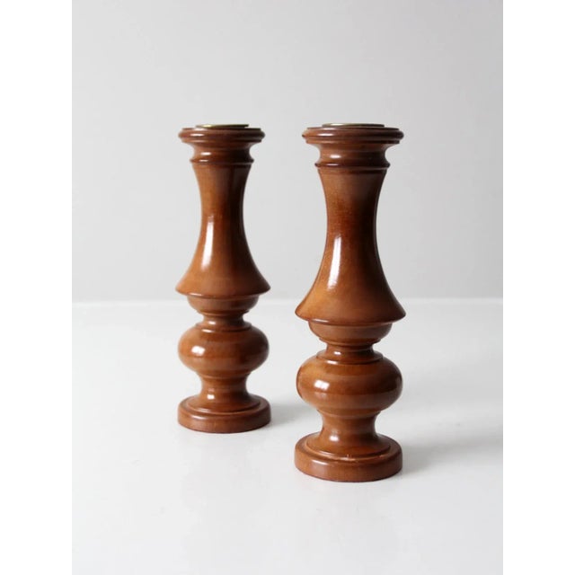Brown Vintage Wooden Candleholders a Pair For Sale - Image 8 of 10