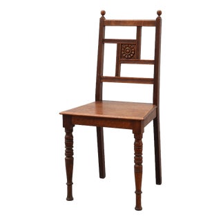 Art Deco Oak Side Chair with Carved Rosette Back and Turned Front Legs, 1890s For Sale