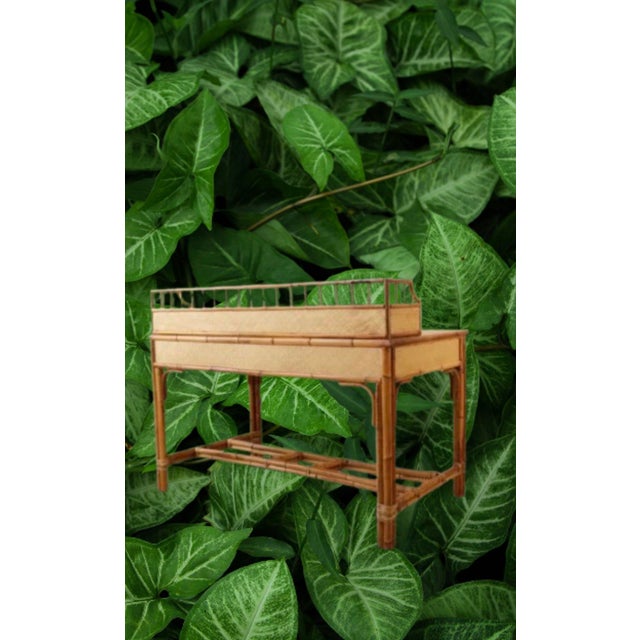 Vivai del Sud Vintage British Colonial Burnt Bamboo and Grasscloth Desk For Sale - Image 4 of 10