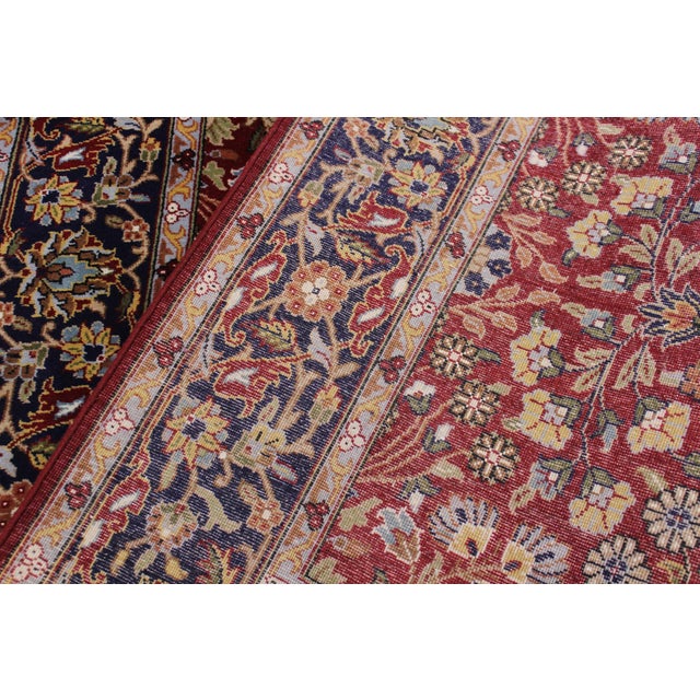 Red Turkish Antique Hereke Red Blue Wool & Silk Rug - 4'0''x6'0'' For Sale - Image 8 of 10