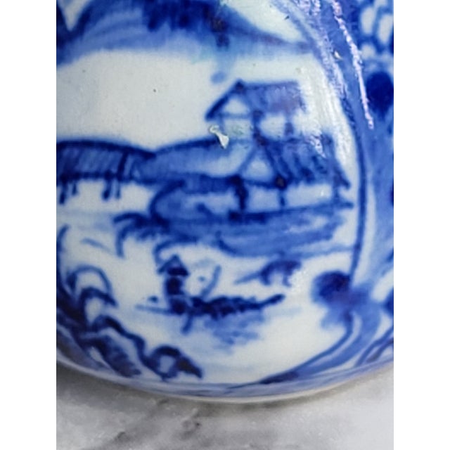 Late 19th Century Flow Blue Porcelain Vase With Traditional Asian Landscape For Sale - Image 5 of 12