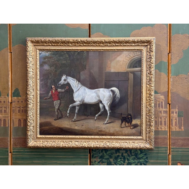 A very fine English oil on canvas sporting painting dated 1832 and attributed to Frederick Herring Sr., showing a groom in...