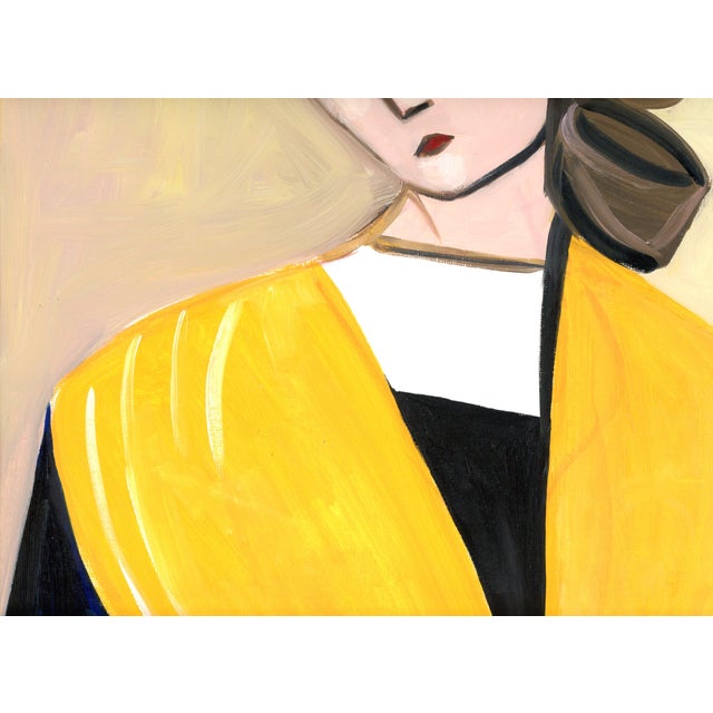 Paper Yellow Shawl, Mid Century Modern Inspired Oil Portrait Painting by Alexandra Swistak For Sale - Image 7 of 7
