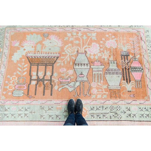 1920s Antique Pictorial Khotan Samarkand Hand-Knotted Rug - 5′5.5″ × 8′10″ For Sale - Image 4 of 10