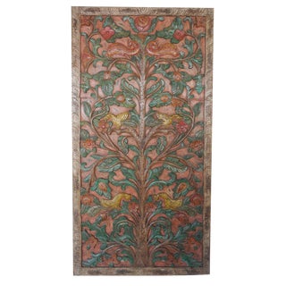 Antique Hand Carved Kalpavriksha "Tree of Dreams" Relief Art Wall Sculptural Door Panel For Sale