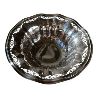 Antique Sterling Silver Bowl With Pierced Rim and Floral Scrollwork For Sale