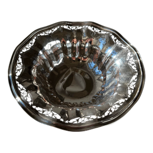 Antique Sterling Silver Bowl With Pierced Rim and Floral Scrollwork