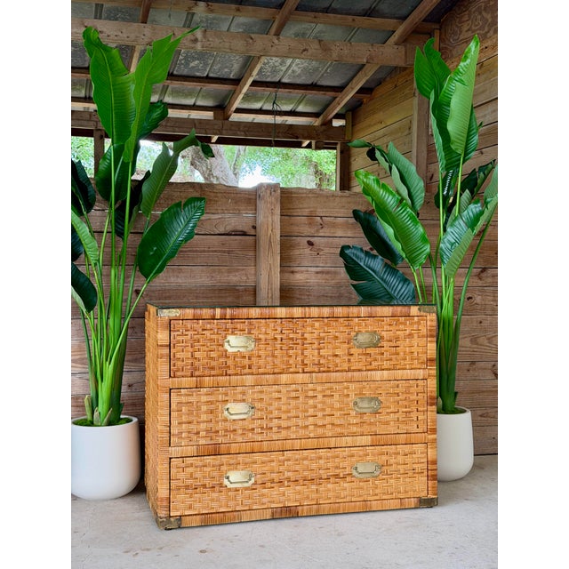 Late 20th Century Refinished Rattan Wrapped Campaign Chest Manner of Bielecky Brothers For Sale - Image 11 of 12