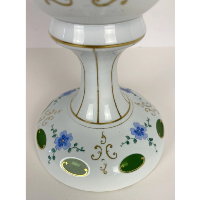 Glass Bohemian Czech Glass Pottery, Set of 3 Green & White Decorative Objects For Sale - Image 7 of 9