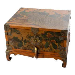 Vintage Asian Peacock Decorated Low Table For Sale