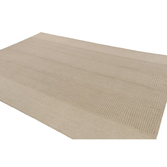 Rug & Kilim Rug & Kilim’s Contemporary Kilim With Textural Beige Stripes For Sale - Image 4 of 8