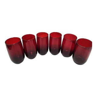 Vintage Anchor Hocking Royal Ruby Roly Poly Glasses- Set of 6 For Sale