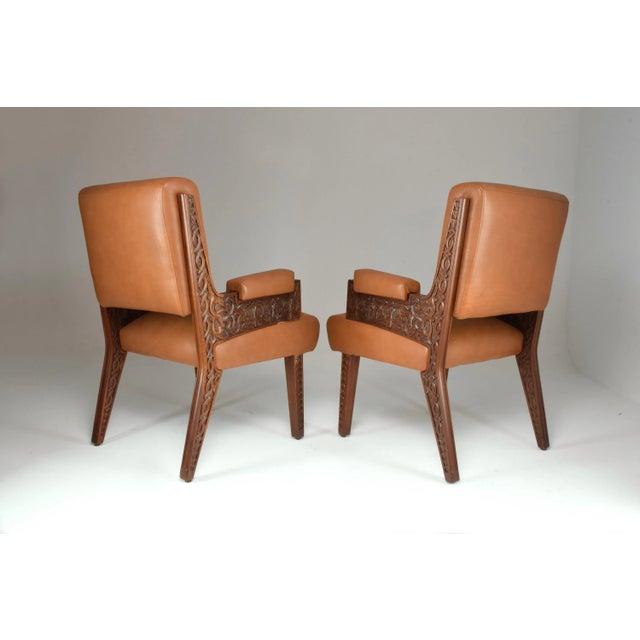 An exceptional set of two mid-century office or side armchairs that were produced for the Moroccan Royal secretary office...