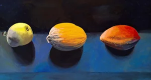 Danuta Dabrowska-Siemaszkiewicz, Apple with Melons, 2025, Oil on Canvas