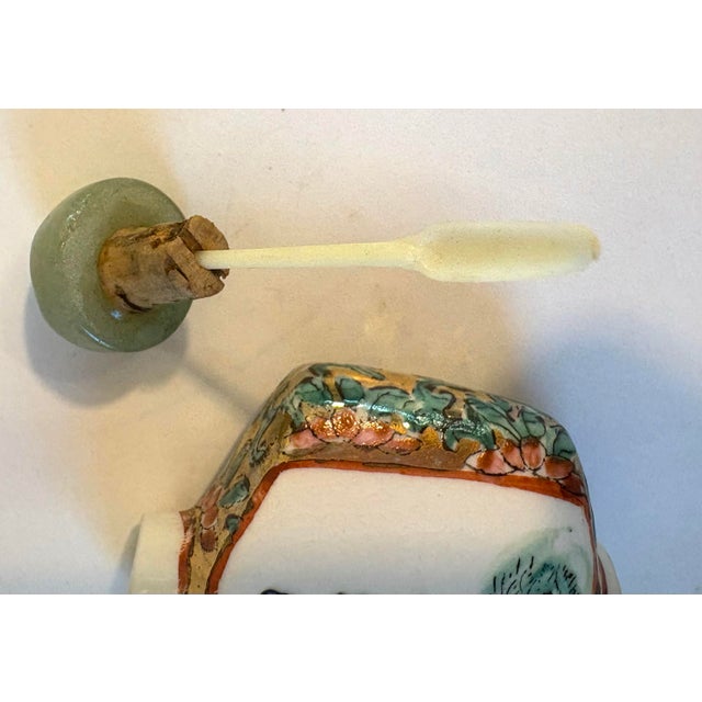 Mid 20th Century Vintage Hand Painted Chinese Porcelain Snuff Bottle With Jade Top For Sale - Image 5 of 7