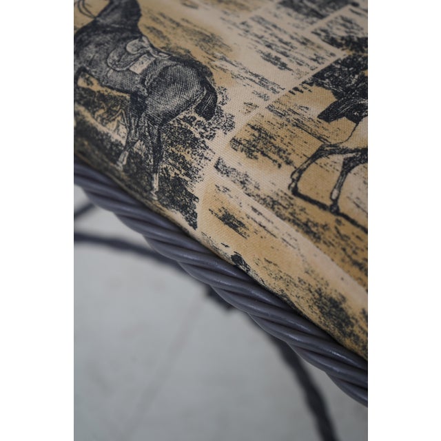 Pair Rope Twist Iron Horse Print Upholstered Benches For Sale - Image 4 of 12