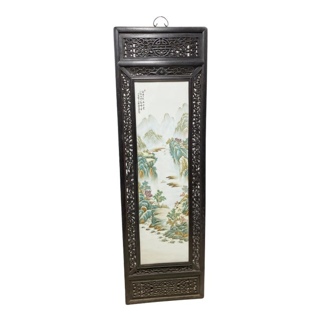 Chinoiserie Hand Painted Famille Rose Porcelain Panel 67" H For Sale