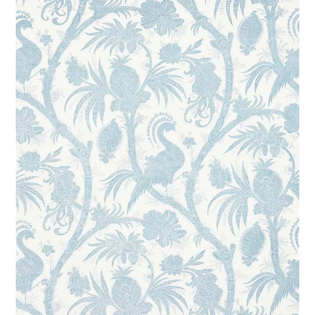 Sample - The House of Scalamandré Balinese Peacock Linen Print Fabric, Sky For Sale