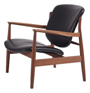 FD136 Lounge Chair in Black Leather and Teak by Finn Juhl, France, 1960s