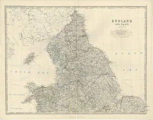 Antique Map of England and Wales North by A.K. Johnston, 1865