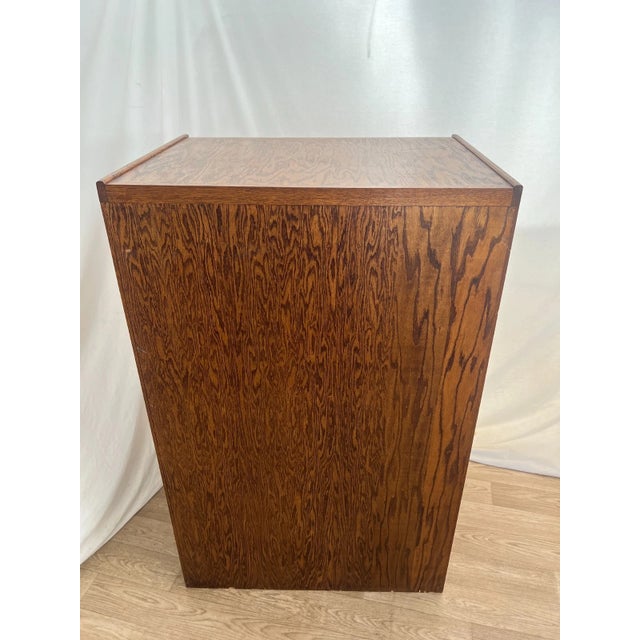 1980s Lateral File Cabinet Tiger Oak Four Drawers Locking Bottom Paneled Sides Keys For Sale - Image 11 of 11
