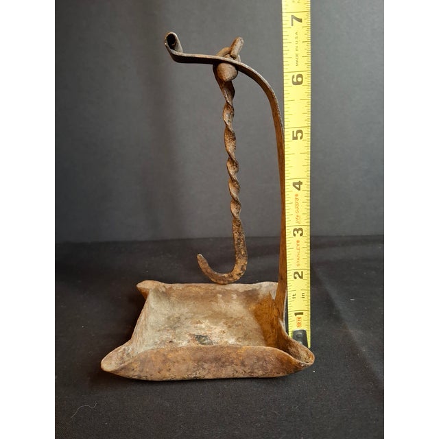 18th C Hand Forged Wrought Iron 4-Wick Fat Lamp Primitive Square Crusie Pick For Sale - Image 16 of 17