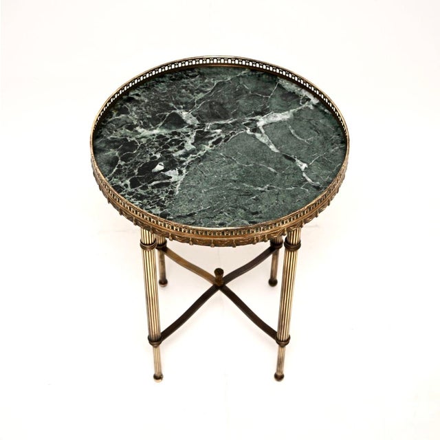 Vintage French Brass and Marble Occasional Side Table, 1950 For Sale - Image 4 of 9