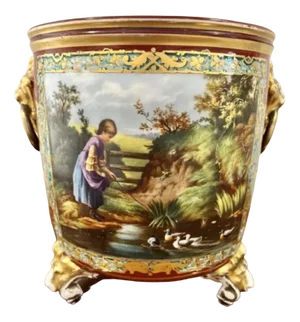 Victorian French Hand Painted Porcelain Jardiniere, 1860s