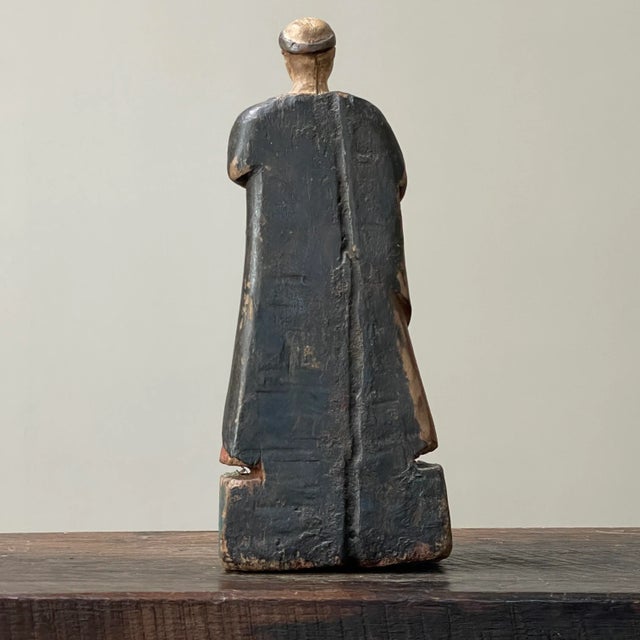 19th Century Spanish Hand Carved Polychrome Santo Sculpture For Sale - Image 4 of 9